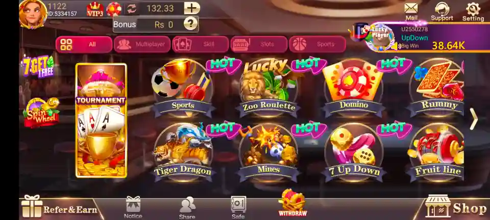 BestBet game lobby showing categories, tournaments, Tiger Dragon, Mines, Rummy and other games