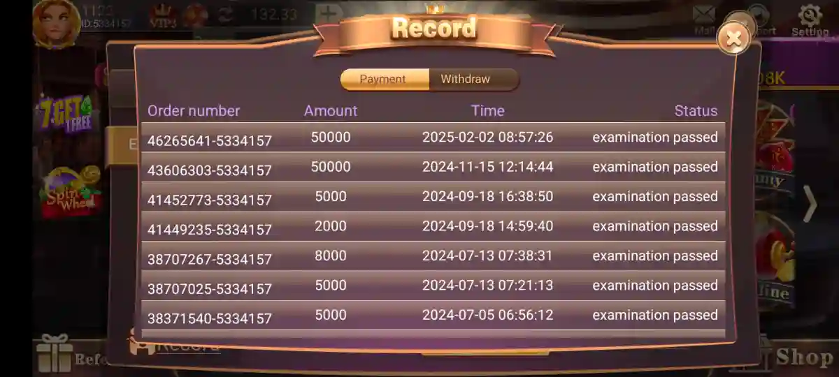 BestBet app screenshot: Payment records